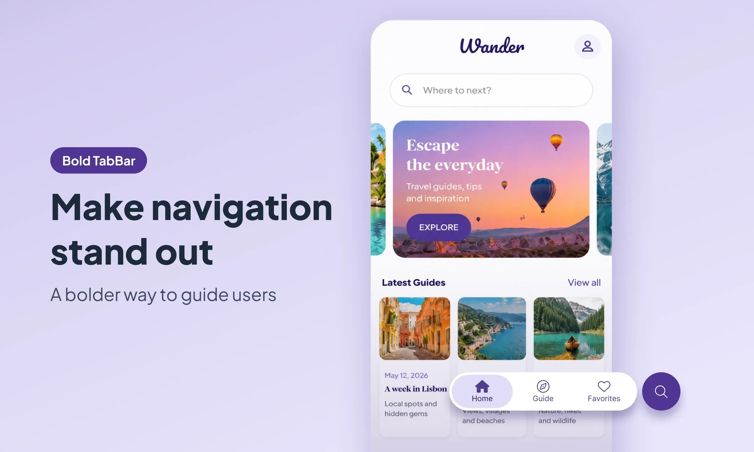 Bold TabBar: a more prominent navigation, designed to